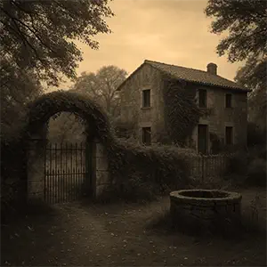 La finca con una verja oxidada y un pozo