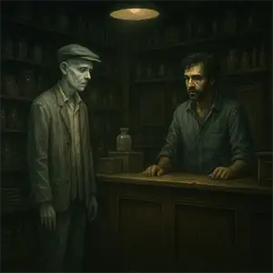 Un hombre de aspecto pálido frente al mostrador donde se encuentra Alfredo