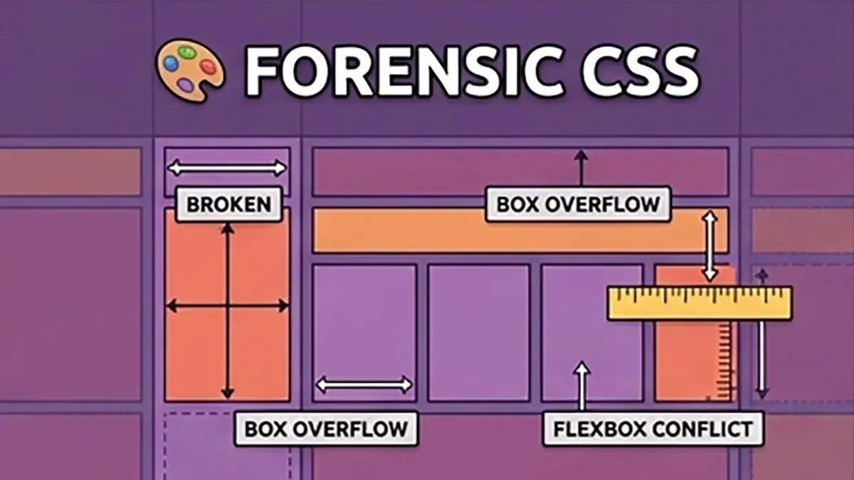 Forensic CSS mostrando problemas de maquetación, desbordamiento y Flexbox