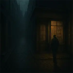 El comercio de recuerdos inventados con la puerta entreabierta y una persona dirigiéndose a ella