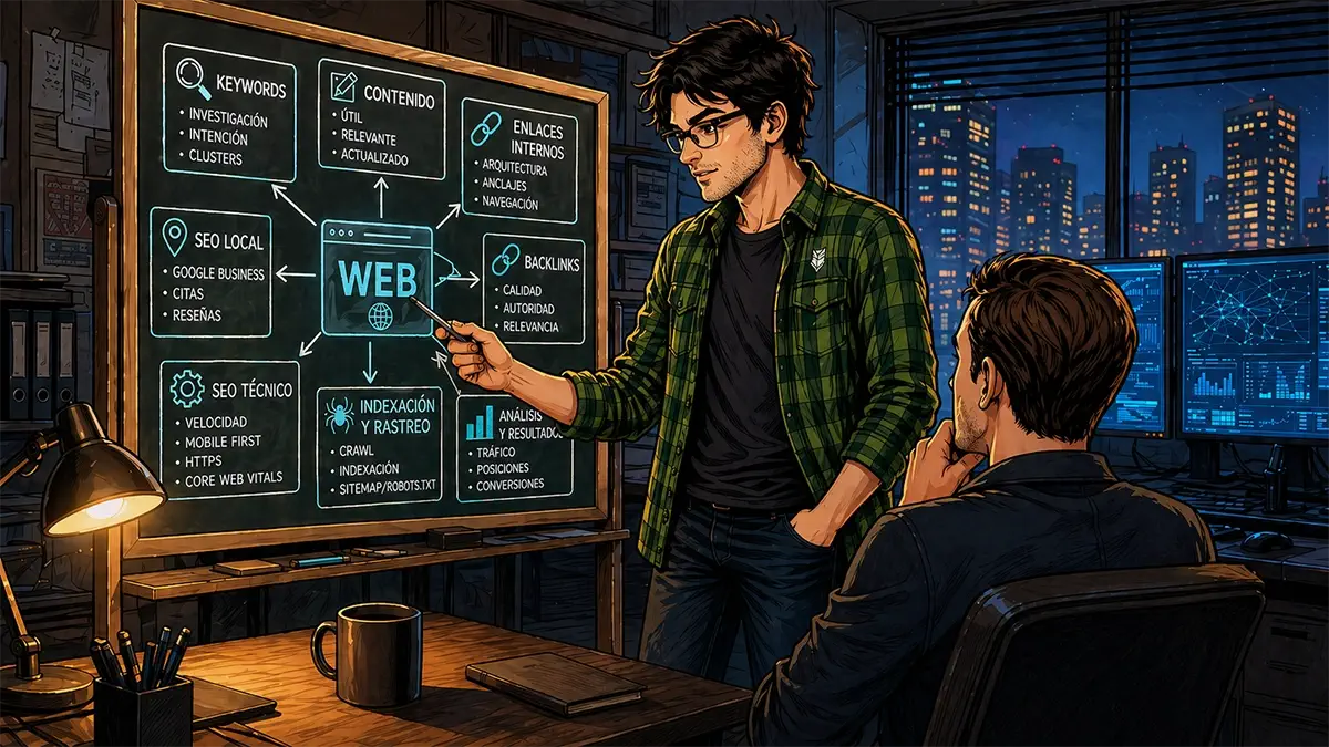 Serpion muestra a un cliente inexperto el SEO desde cero durante una conversación sobre posicionamiento web y visibilidad en Google